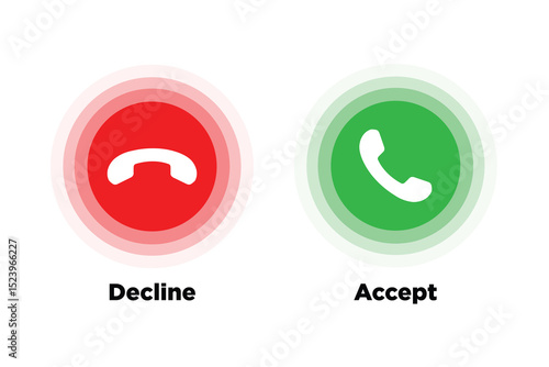 Answer and decline phone call buttons. Phone call. Telephone sign. Accept call and decline phone icons. Vector illustration icon.