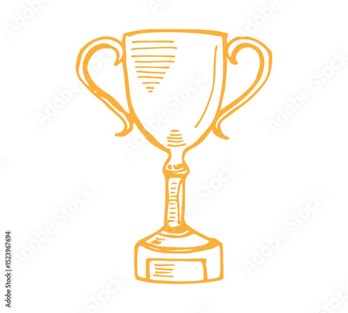 Hand-drawn golden trophy cup icon success, victory, award, achievement vector.