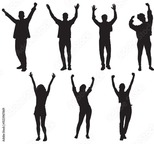Celebrating People Silhouettes Vector Isolated on White Background.