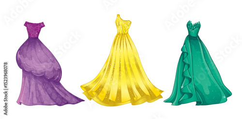 Cartoon illustration of evening dresses. Vector illustration.