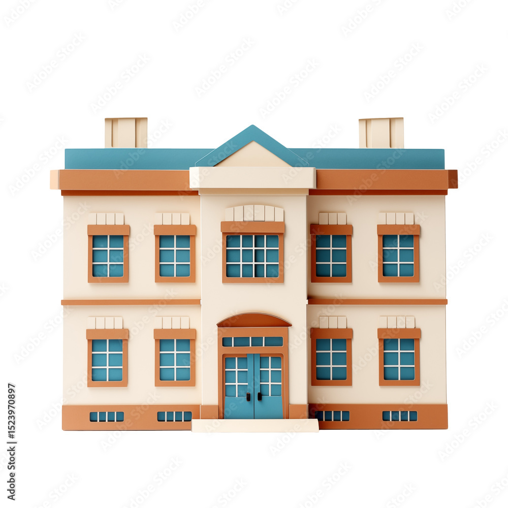 Obraz premium paper school building with windows transparent background