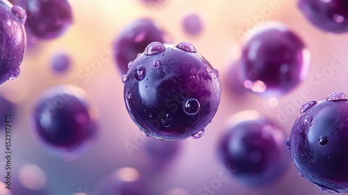 Abstract 3D Purple Spheres with Water Drops for Futuristic and Modern Design Background