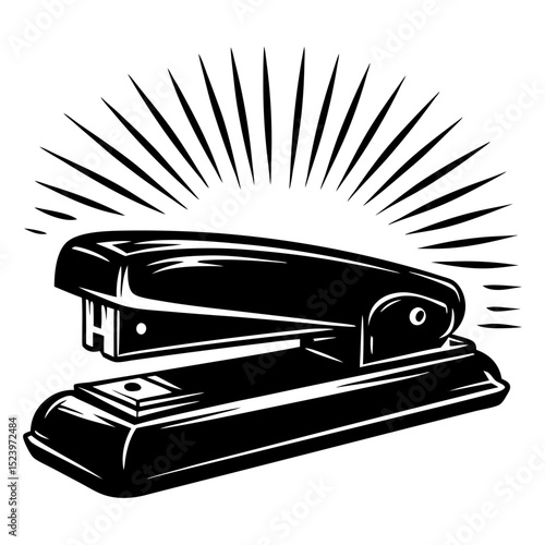 Vintage style black and white stapler illustration
