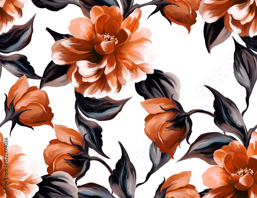 Painting flowers pattern. Seamless floral pattern design