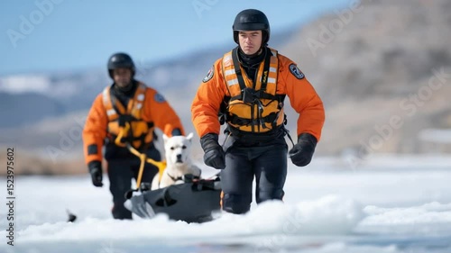 Wallpaper Mural "Experience intense ice rescue training as skilled rescuers navigate a frozen lake." Torontodigital.ca