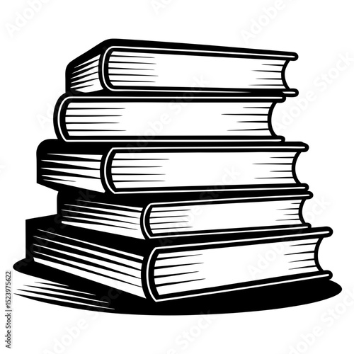 Stack of books black and white illustration