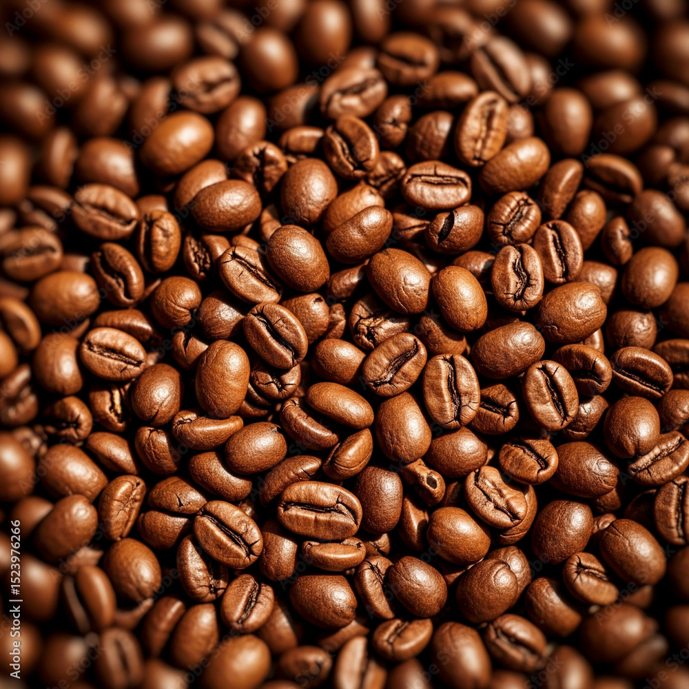 Obraz premium Richly Roasted Coffee Beans Filling the Frame, Ideal for Culinary and Beverage Backgrounds