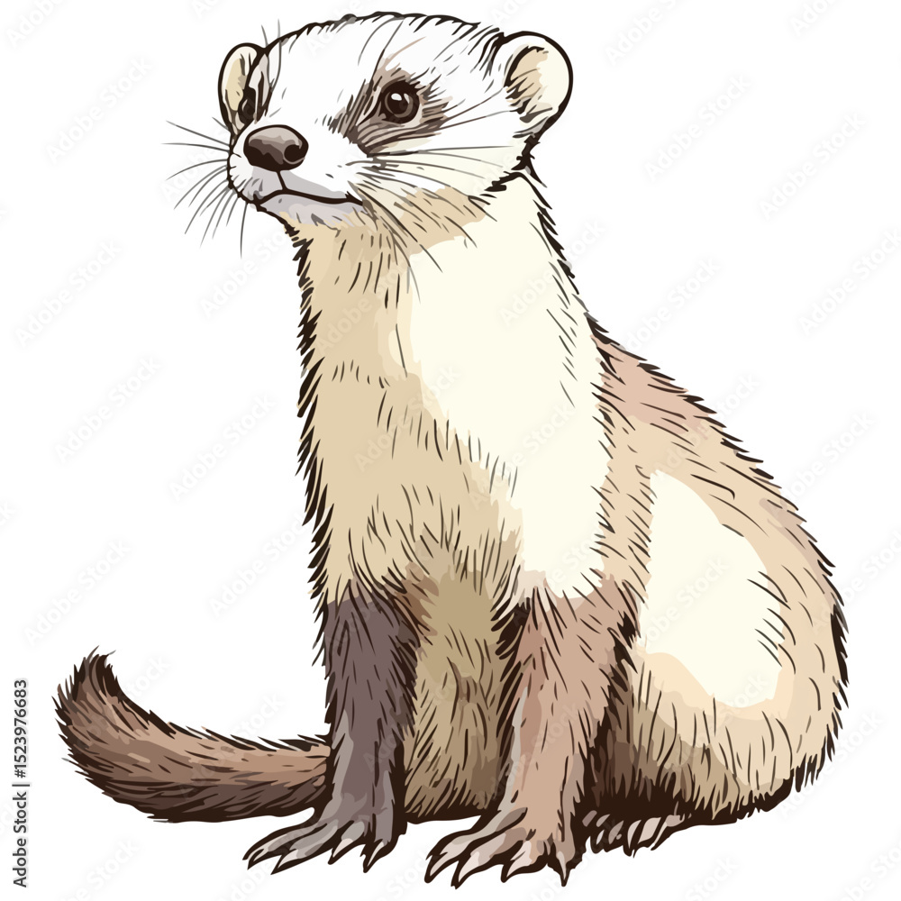 Obraz premium ferret, animal, vector, transparent background, creature, mustela putorius furo, cute, mammal, isolated, wildlife, one animal, nature, furry, vertebrate