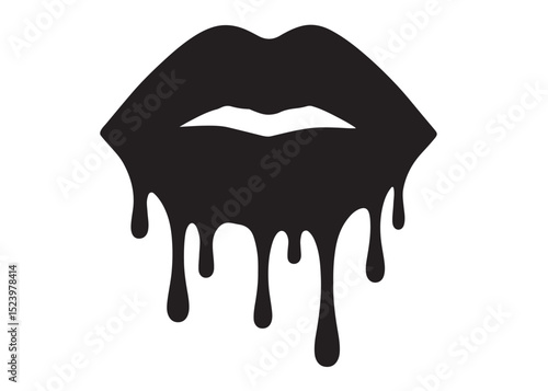 dripping lips logo silhouette vector, dripping lips logo icon silhouette, female lips dripping isolated on white background