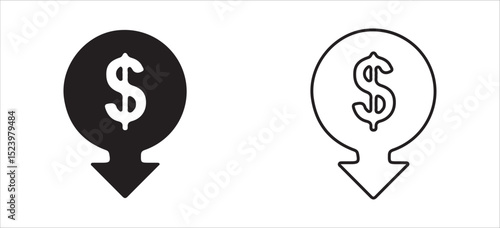 Dollar Symbol with Upward Arrow Icon – Solid and Outline Style for Financial Growth and Profit. Victor illustration eps 10