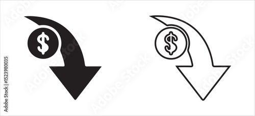 Dollar Symbol with Upward Arrow Icon – Solid and Outline Style for Financial Growth and Profit. Victor illustration eps 10