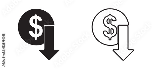Dollar Symbol with Upward Arrow Icon – Solid and Outline Style for Financial Growth and Profit. Victor illustration eps 10