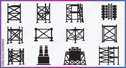 Scaffolding Icons and Structural Support Frames Vector silhouette Construction Set