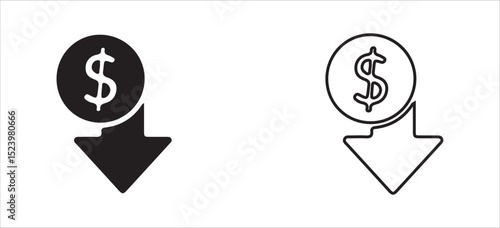 Dollar Symbol with Upward Arrow Icon – Solid and Outline Style for Financial Growth and Profit. Victor illustration eps 10