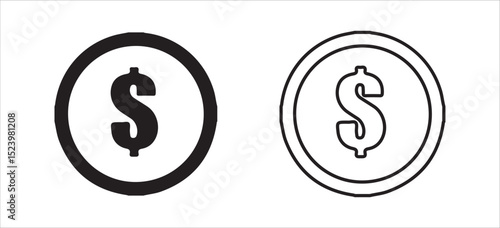 Dollar Symbol with Upward Arrow Icon – Solid and Outline Style for Financial Growth and Profit. Victor illustration eps 10
