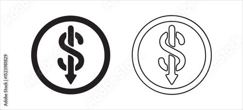 Dollar Symbol with Upward Arrow Icon – Solid and Outline Style for Financial Growth and Profit. Victor illustration eps 10