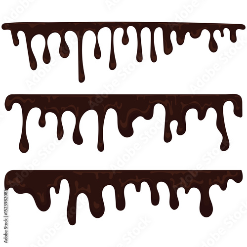 A vector pack of chocolate drip borders featuring glossy, smooth texture and sprinkle toppings on a transparent background. Ideal for cake designs, bakery illustrations, and dessert-themed artwork.