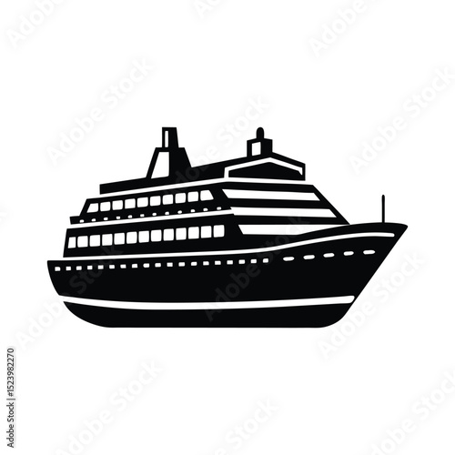 Big cruise ship clip art. Flat monochrome vector illustration	
