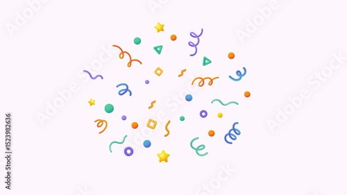 3D animation Party Confetti Set Isolated on White. Festive Template in colorful colors for party illustration, surprise, celebrate, gift, birthday invitation