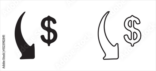 Dollar Symbol with Upward Arrow Icon – Solid and Outline Style for Financial Growth and Profit. Victor illustration eps 10