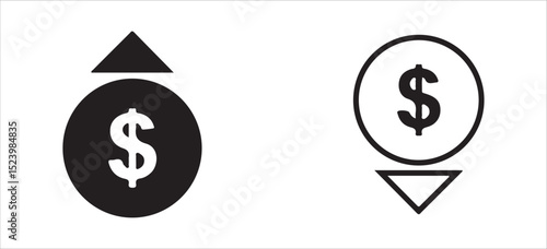Dollar Symbol with Upward Arrow Icon – Solid and Outline Style for Financial Growth and Profit. Victor illustration eps 10