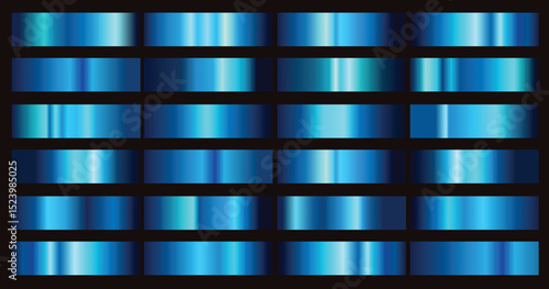 Vector collection of blue metallic gradients, chrome christmas gradient set, blue gradients metallic gradients set, blue metallic.eps8