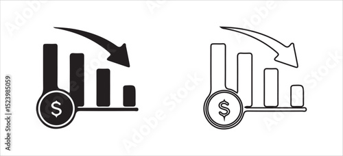 Dollar Symbol with Upward Arrow Icon – Solid and Outline Style for Financial Growth and Profit. Victor illustration eps 10