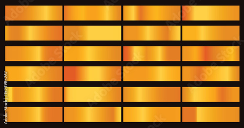 Vector set of gold and bronze metal gradients. Vector collection of metal metallic gradients, chrome christmas gradient set, gold gradients metallic gradients set.b.eps
