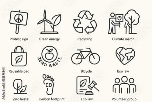 Eco-friendly icons featuring sustainability and environmental symbols