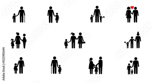 Diverse family unit icons Single parent samesex couple pregnant woman and intergenerational