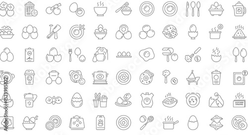 EggThemed Line Art Icons Diverse Culinary and Symbolic Representations in Outline Style