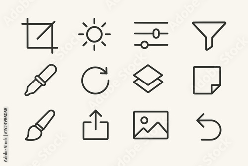 Minimalist design icon set: basic editing and adjustment tools
