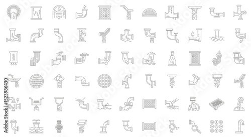 Plumbing and Drainage System Icons A Collection of Linear Style Illustrations