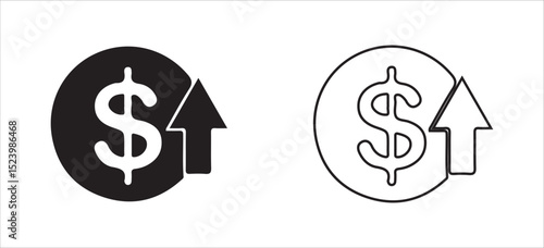 Dollar Symbol with Upward Arrow Icon – Solid and Outline Style for Financial Growth and Profit. Victor illustration eps 10
