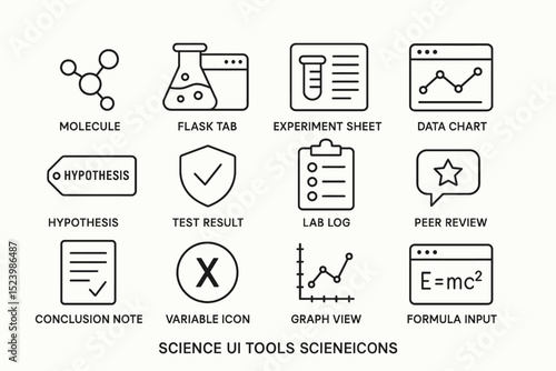 Science ui icons: molecule, flask, experiment, data, hypothesis