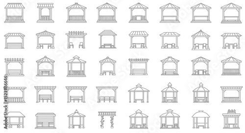 Varied Gazebo Line Art Collection Architectural Designs and Outdoor Structures
