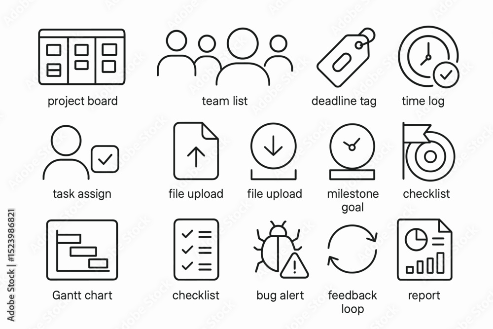 Fototapeta premium Project management icons for task tracking and collaboration
