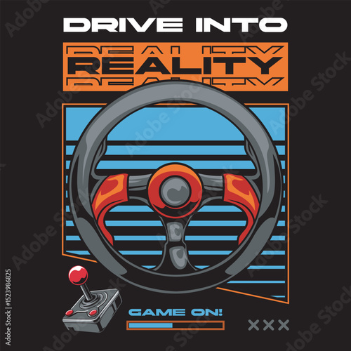 Steering Drive Wheels Gamepad Cartoon Illustration