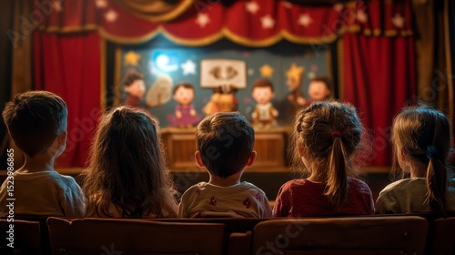 Children Watching Puppet Show with Fascination and Wonder