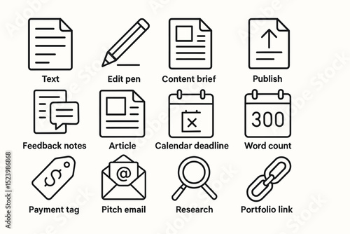Icons of text editing publishing and communication tools for digital workflow