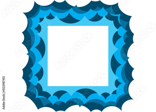 Vector frame. Modern pattern with blue waves and white background. Abstract design element. Trendy vector background. Frame for social media, ads, posters, covers.