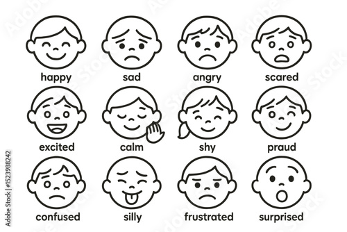 Variety of human emotions: happy, sad, angry, surprised, and more