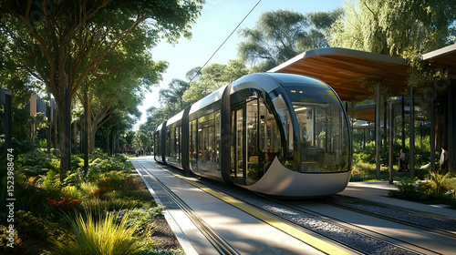 Wallpaper Mural Modern Light Rail Train at Station in Park Torontodigital.ca