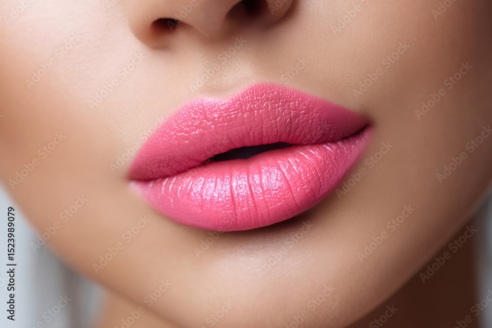 Fototapeta premium Close up of beautiful pink lips showing perfect makeup
