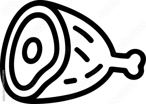 Game Meat Chunk Icon — Stylized Abstract Cut with Texture Lines, Black and White Vector