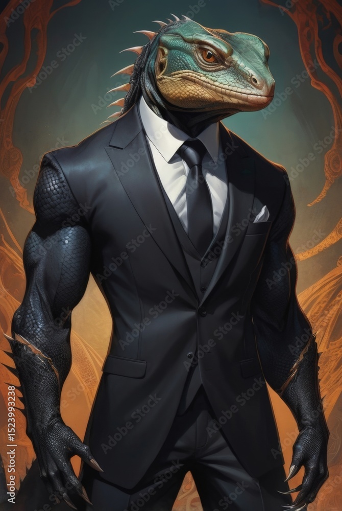 lizard in a human suit. alien concept lizard in a human suit. alien concept