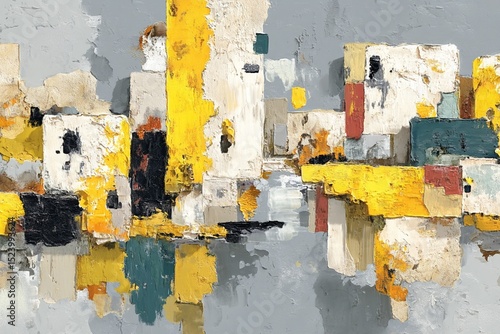 Abstract white, yellow, and black oil painting, texture wallpaper, great fine detail 