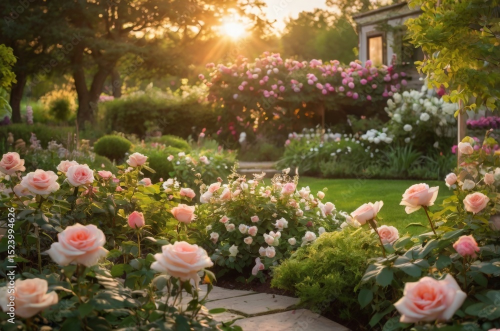 Fototapeta premium beautiful garden of pink roses