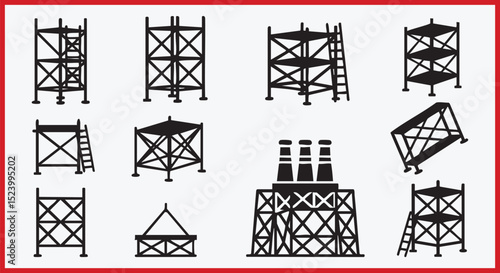 Scaffolding Icons and Structural Support Frames Vector Construction Set