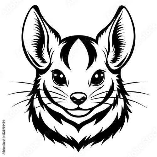 Chinchilla head drawing in pencil with dramatic black and white contrast